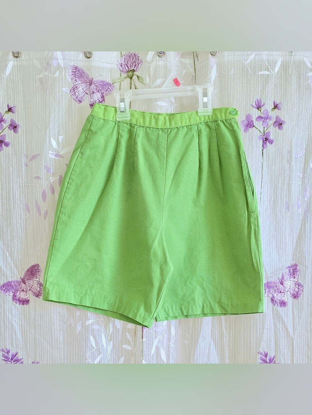 1960s Vintage Shorts 60s Mod Bermuda High Waisted Lime Green Juniors XXS Summer